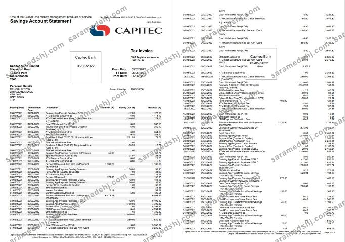 South Africa Capitec bank savings account statement 4 pages